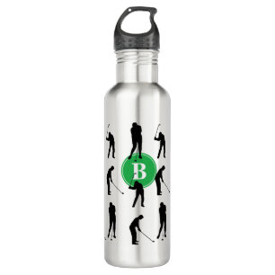Golfer Silhouettes Pattern Monogram Stainless Steel Water Bottle