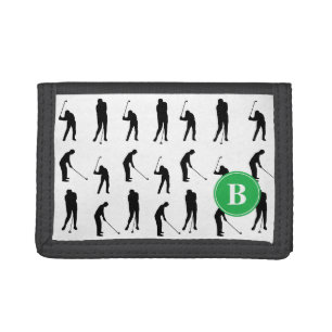 Golfer Silhouettes Pattern Monogram Trifold Wallet