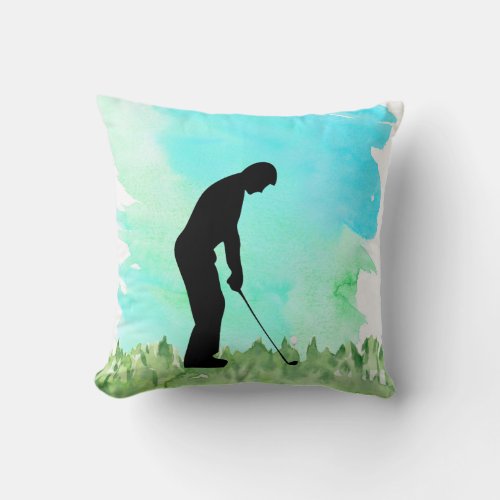 Golfer Silouette Throw Pillow