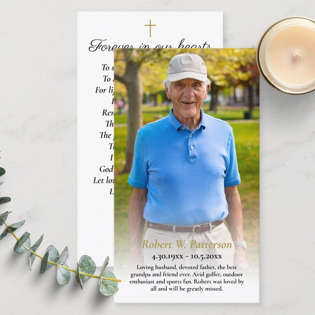 Golfer Simple Photo Funeral Memorial Prayer Card (Creator Uploaded)