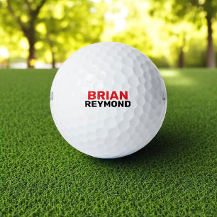 Golfer Simple RED BLACK Bold Name Golf Balls