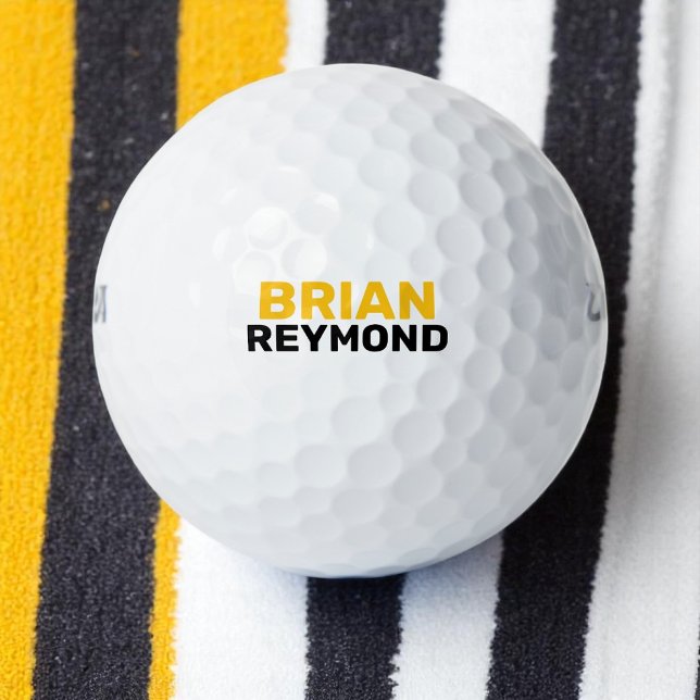 Golfer Simple Yellow Bold Name  Golf Balls (Creator Uploaded)
