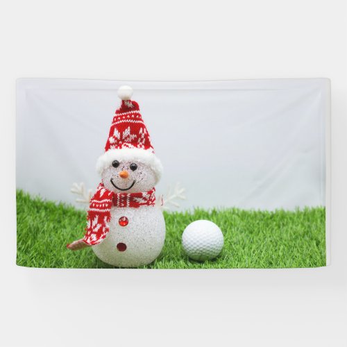 Golfer Snowman with golf ball on Christmas Holiday Banner