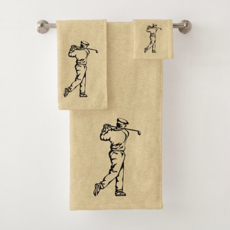 Golfer Sport Design Leather Look Bath Towel Set
