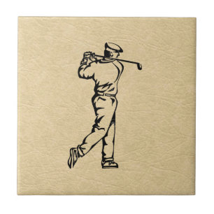 Golfer Sport Design Leather Look Ceramic Tile