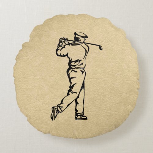 Golfer Sport Design Leather Look Round Pillow