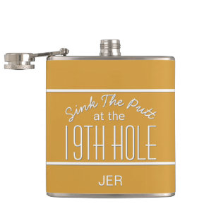 Golfer Sport Golf Course Quote Classic Fun Yellow Flask