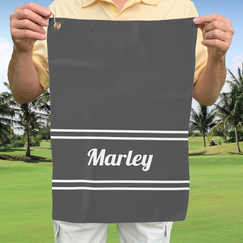 Golfer Sports Classic Custom Name Monogram Gray  Golf Towel