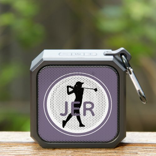Golfer Sports Modern Monogram  Ladies Purple Black Bluetooth Speaker