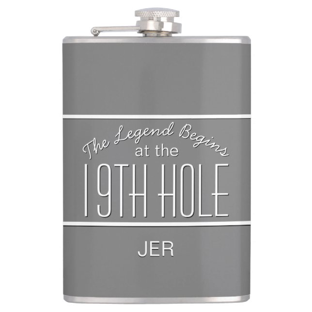 Golfer Sports Pro Classic Monogram Game Gray Funny Flask (Front)