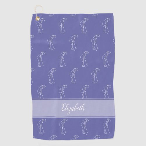 Golfer Sports Pro Pattern For Her Name Periwinkle Golf Towel