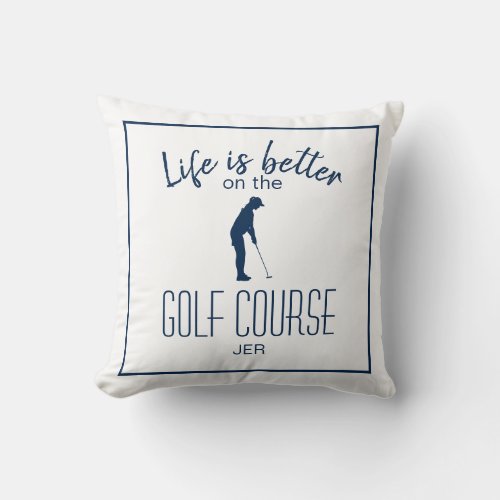 Golfer Sports Quote Monogrammed White  Blue Throw Pillow