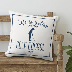 Golfer Sports Quote Monogrammed White & Blue Throw Pillow