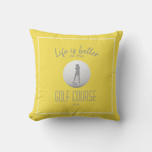 Golfer Sports Quote Monogrammed Yellow & Gray Throw Pillow
