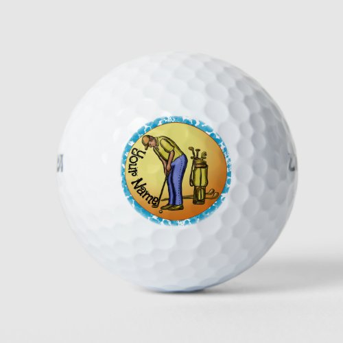 Golfer Sun Man custom name Golf Balls