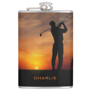 Golfer Sunset custom name flask