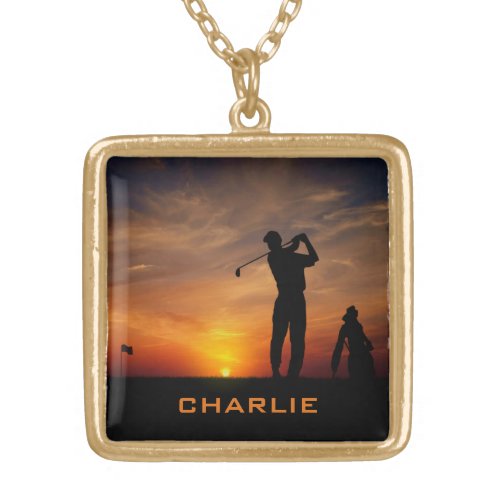 Golfer Sunset custom name necklace