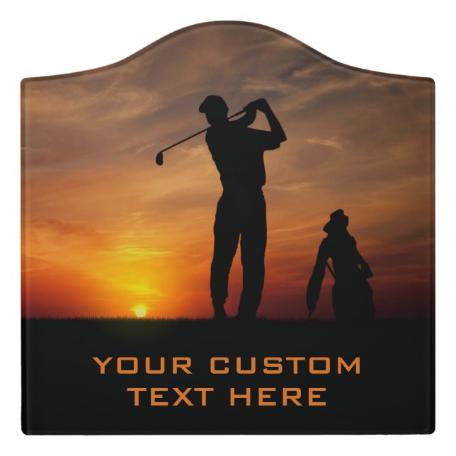 Golfer Sunset custom text Door Sign (Large Crest Front)