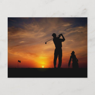 Golfer Sunset postcard