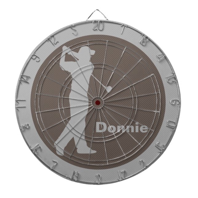 Golfer Swinging Club Grey Brown Golf Personalized Dartboard (Front)