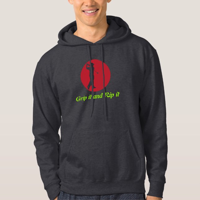 Golfer swinging driver dark gray hoodie (Front)