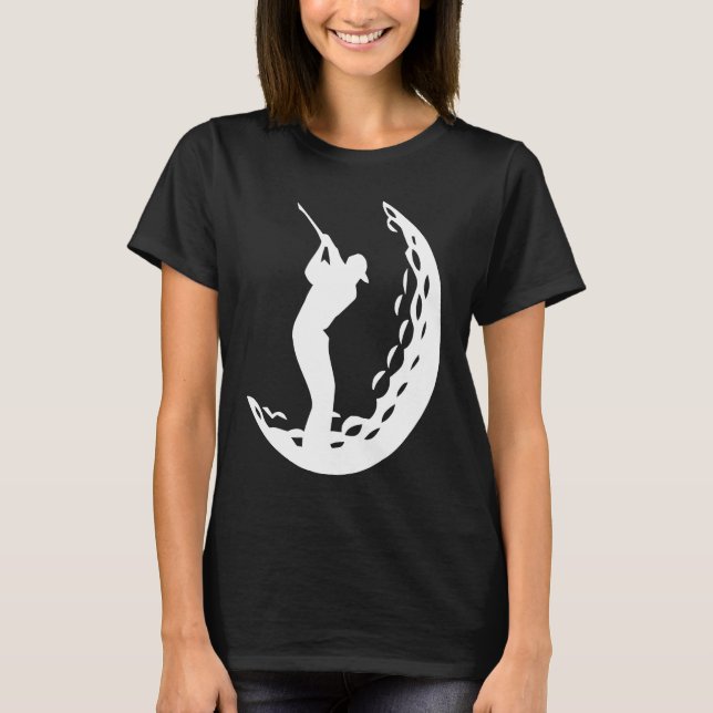 Golfer Swinging Golf Club in Golf Ball Silhouette T-Shirt (Front)