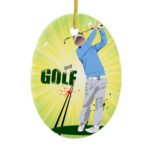 Golfer Swinging Golf Club Yellow Green Ornament