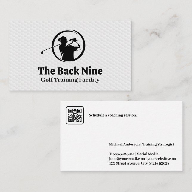 Golfer Swinging Logo | Golf Ball Pattern Business Card (Front/Back)