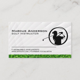 Golfer Swinging Logo Grass Business Card