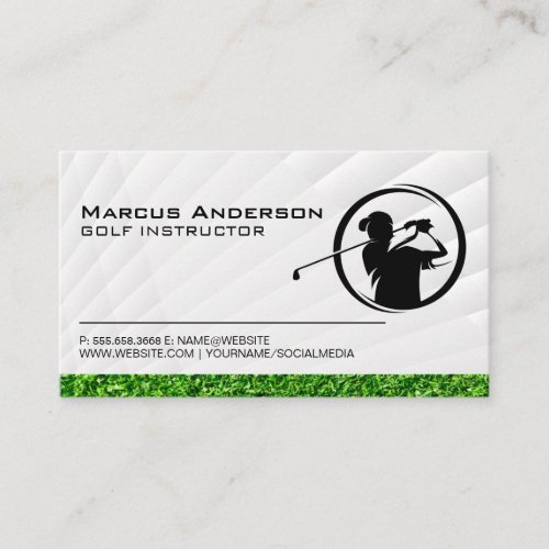 Golfer Swinging Logo  Grass Business Card