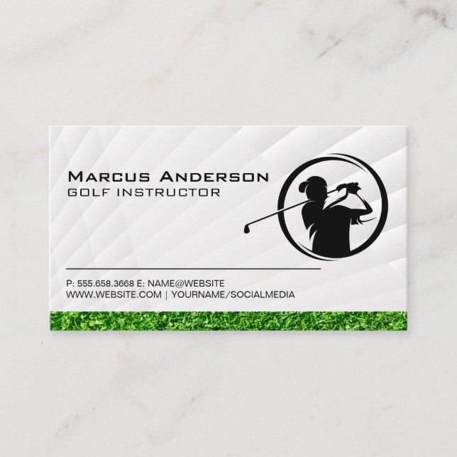 Golfer Swinging Logo | Grass Business Card (Front)