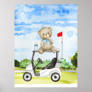 Golfer Teddy Bear on Golf Cart for Baby BOY Poster