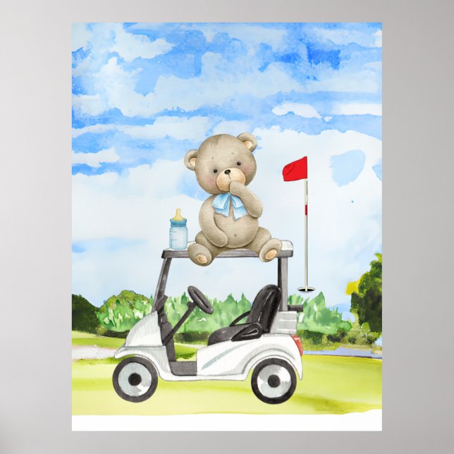 Golfer Teddy Bear on Golf Cart for Baby BOY  Poster (Front)