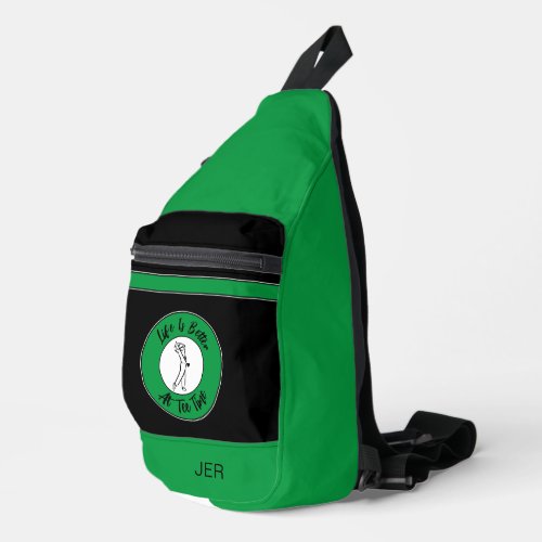 Golfer Tee Golf Sports Funny Monogram Black Green Sling Bag