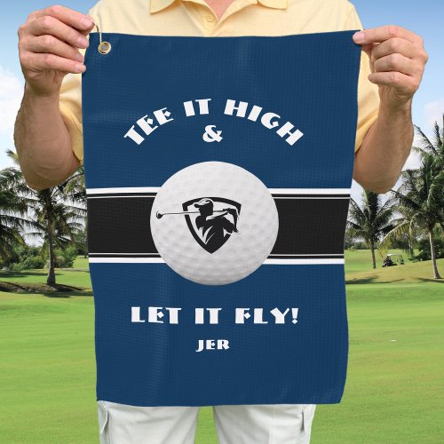 Golfer Tee It High Monogrammed Sports Player Blue Golf Towel