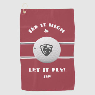 Golfer Tee It High Monogrammed Sports Player Red Golf Towel