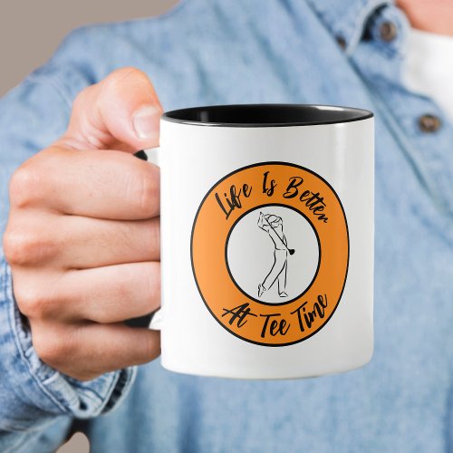 Golfer Tee Time Humor Funny Sport Pun Black Orange Mug