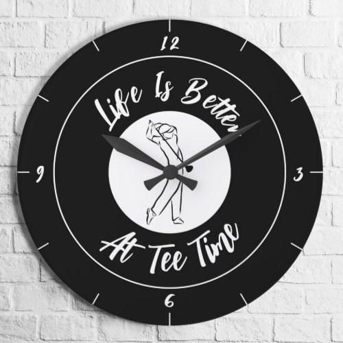 Golfer Tee Time Humor Funny Sports Black  White Large Clock