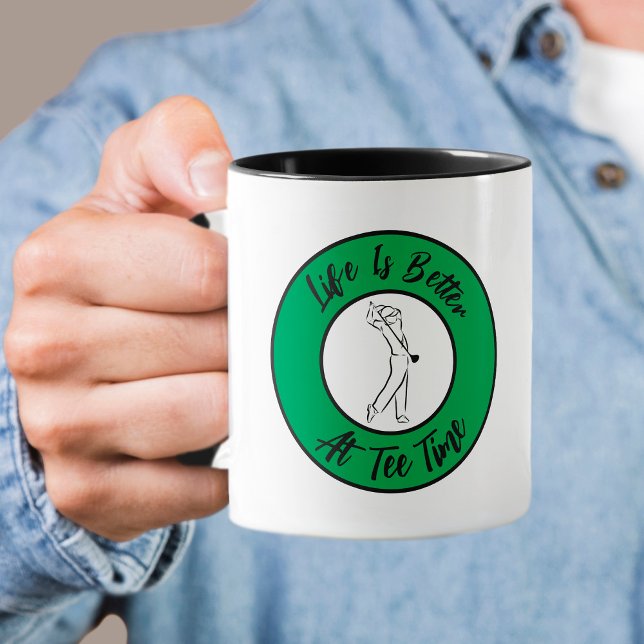 Golfer Tee Time Humor Funny Sports Pun Black Green Mug (Golfer Tee Time Humor Funny Men's Sports Pun Black Green Mug)