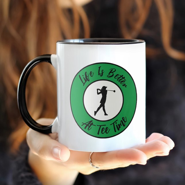 Golfer Tee Time Sports Humor Funny Pun Black Green Mug (Golfer Tee Time Sports Humor Funny Pun Black Green Mug)