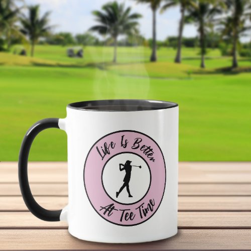 Golfer Tee Time Sports Humor Funny Pun Pink Black Mug