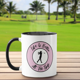 Golfer Tee Time Sports Humor Funny Pun Pink Black Mug