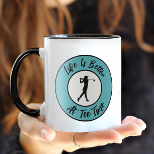 Golfer Tee Time Sports Humor Funny Pun Teal Black Mug