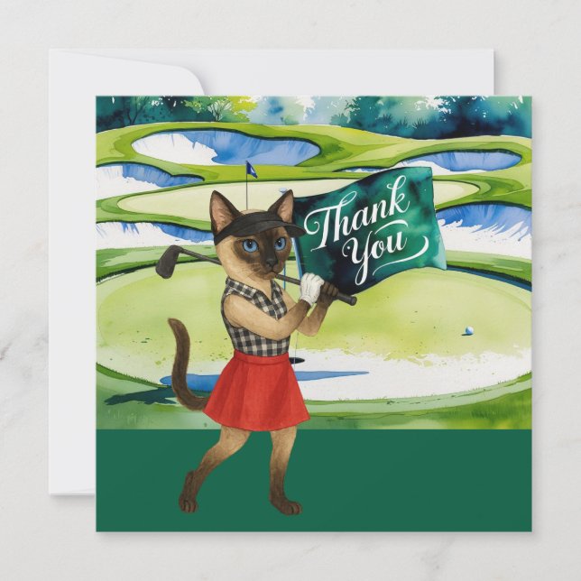 Golfer thank you card for cat lovers (Front)