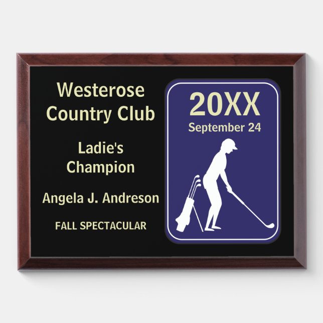 Golfer 🏌️ Tournament Prize Award: Female Award Plaque (Horizontal)