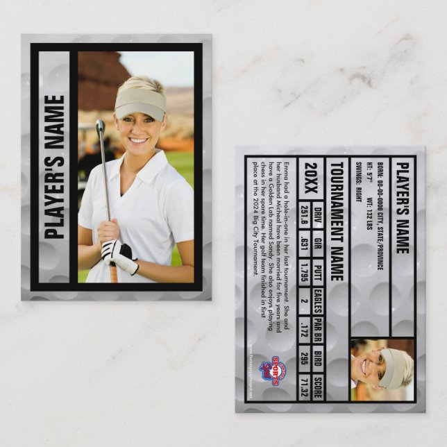 Golfer Trading Card | Tournament Souvenir | Black (Front/Back)