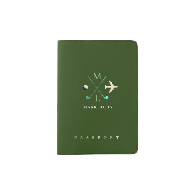 Golfer Travel Monogram Green Passport Holder (Front)