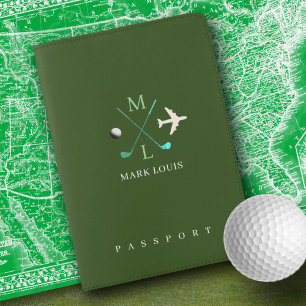 Golfer Travel Monogram Green Passport Holder