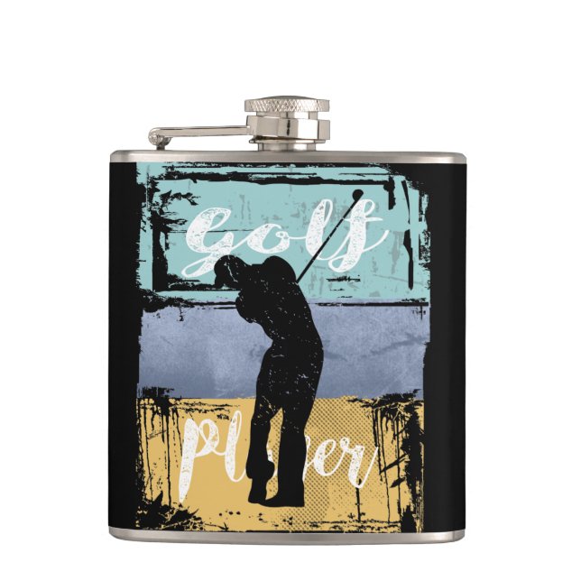 Golfer Vintage Retro Style Golf Flask (Front)