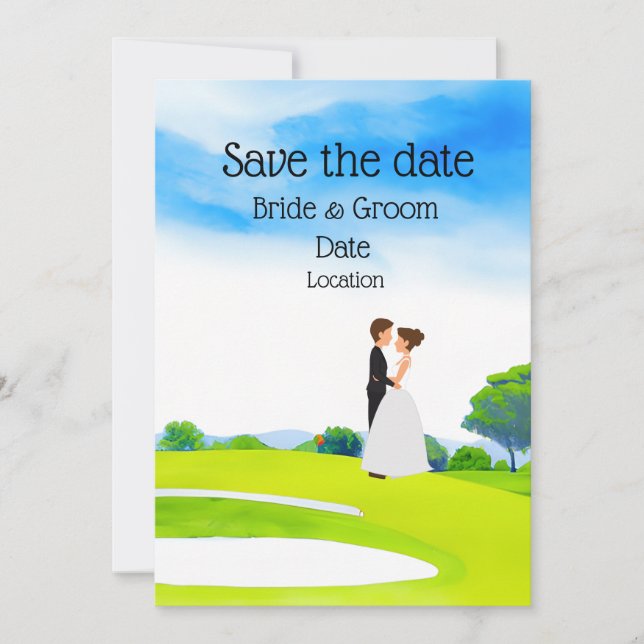 Golfer Wedding Bride and Groom at golf course Invitation (Front)